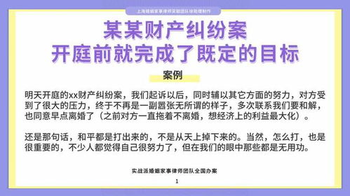 上海婚姻律師梁聰 某某財產糾紛案,開庭前就完成了既定的目標